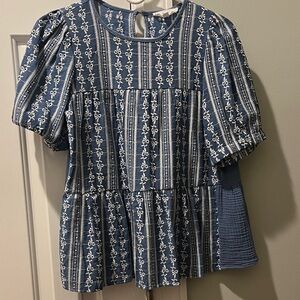 THML Blue and White Embroidered Top